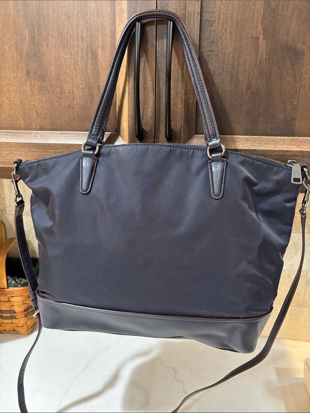 Coach Nylon and Leather Blue Tote with Crossbody Strap - Picture 5 of 16